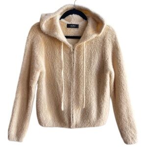 Akira Women’s Soft Teddy Faux Fur Zip Up Hoodie Cream Cozycore soft girl Medium